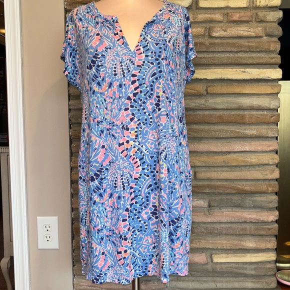 Lilly Pulitzer Dresses & Skirts - LILLY PULITZER TIC TAC TILE ALLOVER DUVAL LINEN DRESS Size Large Blue